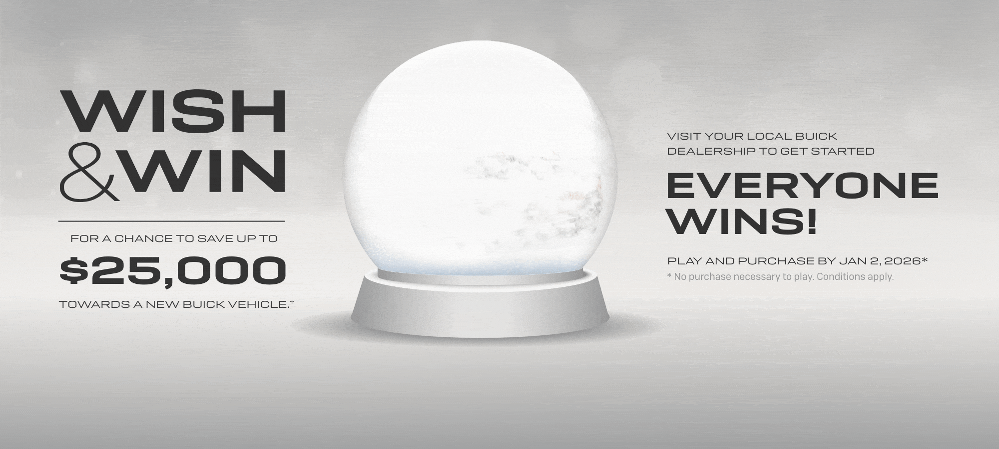 "Buick promotion ad offering up to $25,000 savings, ends January 2, 2026, with tagline 'Everyone Wins!'"