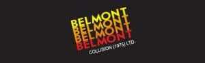 Stylized logo of Belmont Collision (1975) Ltd. with gradient text on a black background.